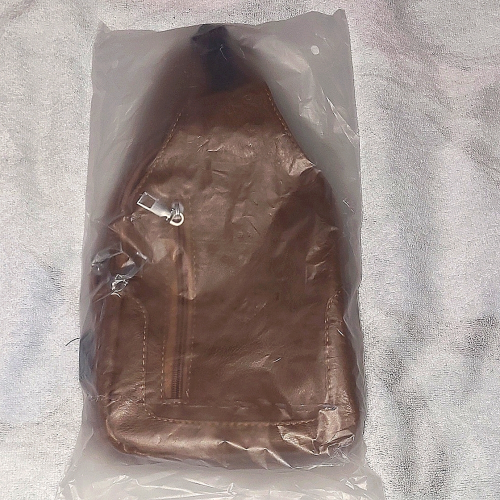 Leather Sling Bag Shoulder Pack, Brown, Size in inches 13.4(H) x 3.1(W) x 6.7(L)